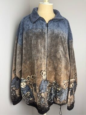 Vintage 90s Teddy Bear Fleece Jacket in Blue and Brown *RARE*